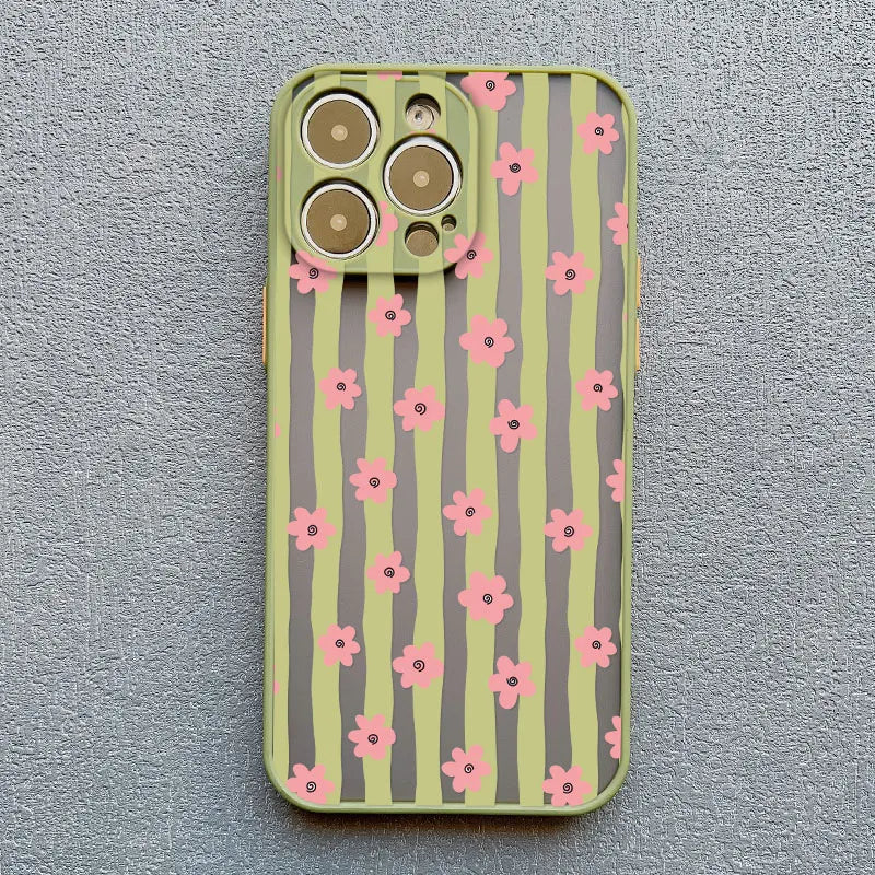 New Vertical Stripe Small Flowers Phone Case For iPhone 17 Pro Max 16 15 14 Pro Max Plus 11 12 13 Mini Pro Max