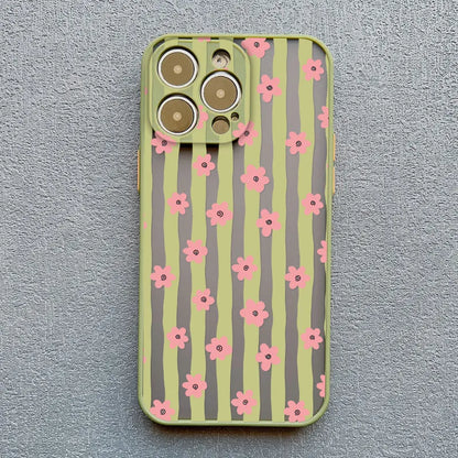 New Vertical Stripe Small Flowers Phone Case For iPhone 17 Pro Max 16 15 14 Pro Max Plus 11 12 13 Mini Pro Max