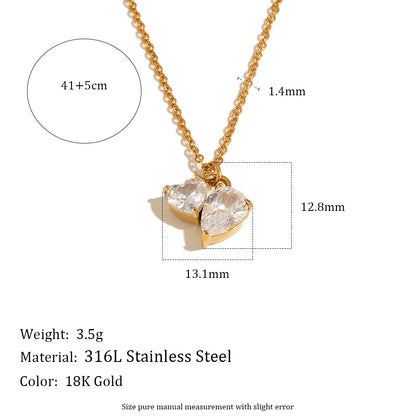 18K Gold Plated Heart CZ Jewelry Set Stainless Steel Hypoallergenic Necklace Open Ring Sets Fashion Luxury Jewelry