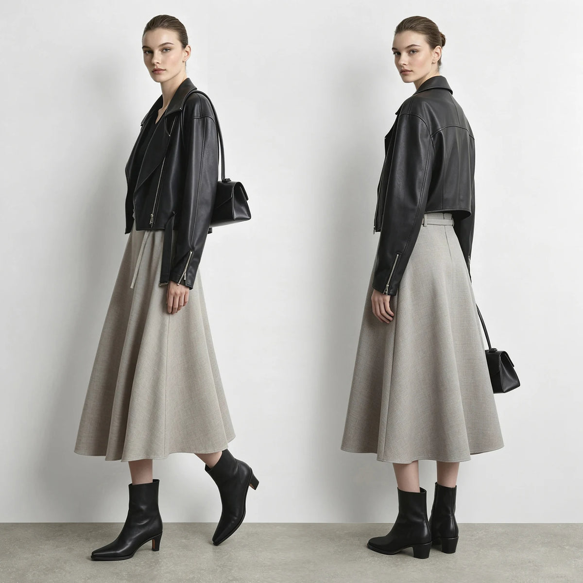 Women's A-Line Midi Skirt with Belt High Waist Loose Fit Slimming Minimalist
