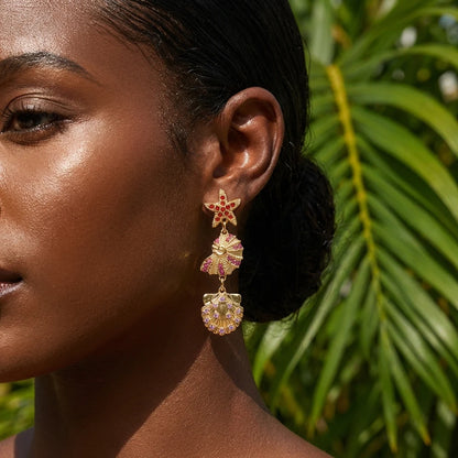 Luxurious Sparkling Zircon Metal Starfish Earrings for Women Bohemia Gold Color Conch Shell Tassel Drop Earrings Beach Jewelry
