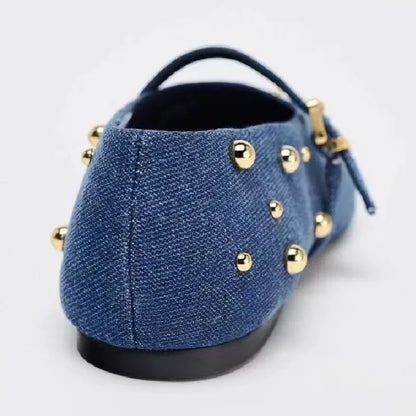 Ballet Flats Women Comfortable Shoes Blue Denim