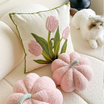 Wind Tulip Pillow Living Room Sofa Pillow Bedhead Waist Pillow Pink Cute Pumpkin Home