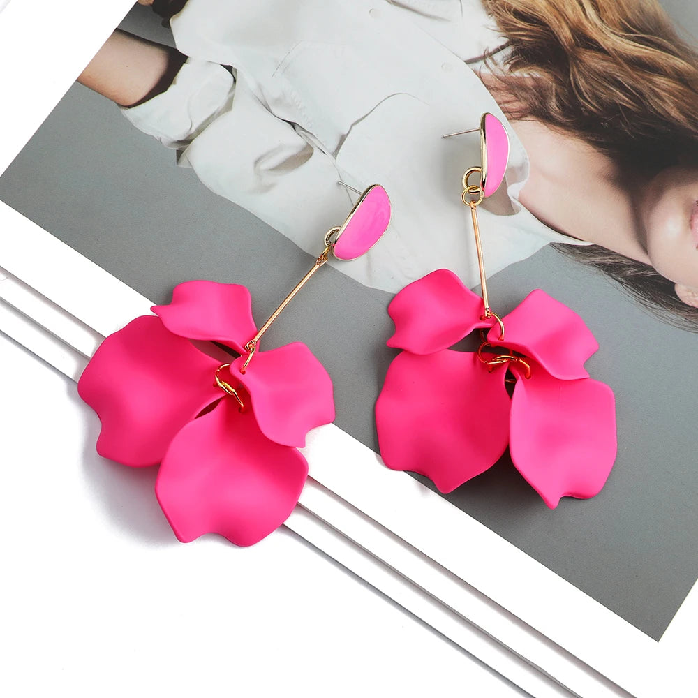 Romantic Sweet Acrylic Petal Long Dangle Drop Earrings For Women Girl Trend Luxury Fairy Grunge Pendant Jewelry Accessories