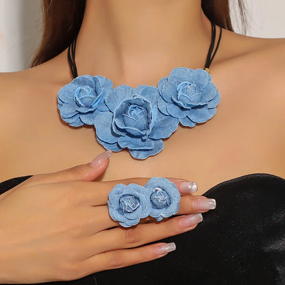 Set of 3 Fashionable  Style Design Retro Denim Necklace Set Women's Jewelry