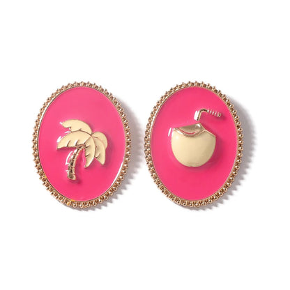 Oval Metal Fuchsia Earrings For Women