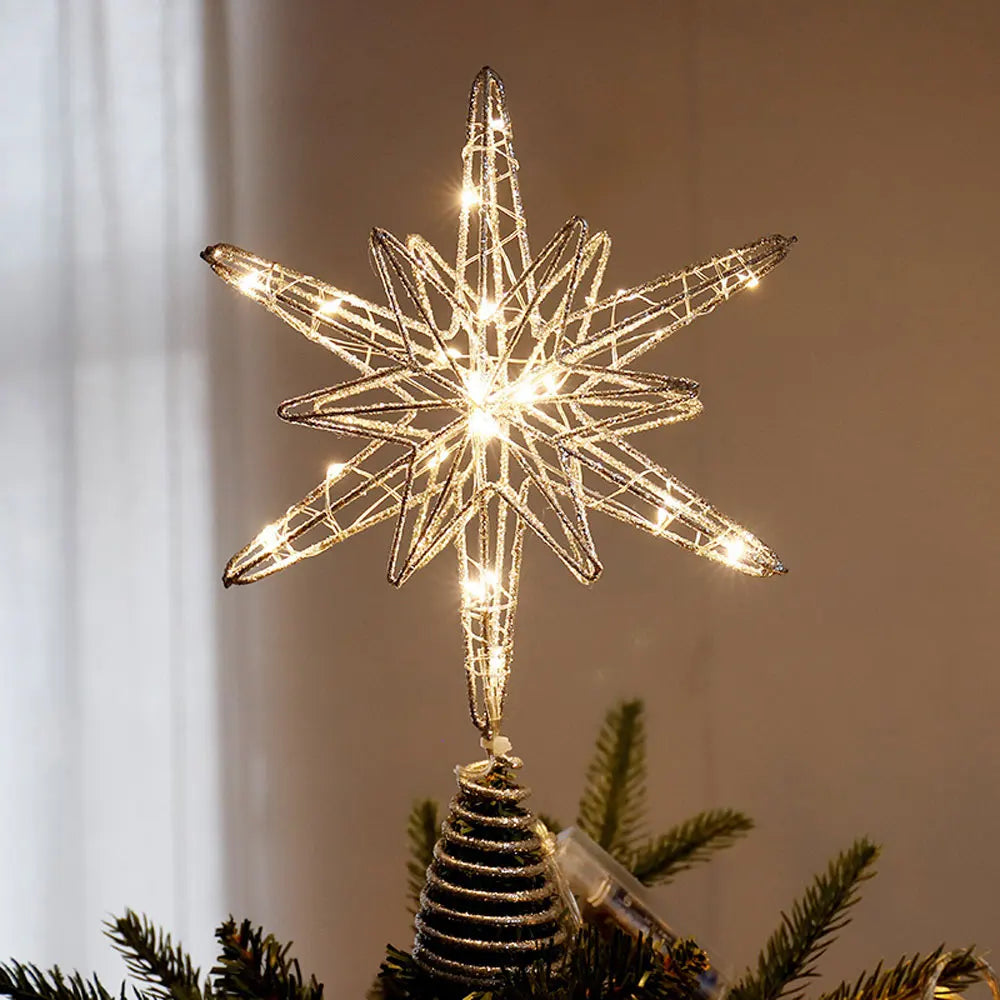 Christmas Tree Toppers Star With LED String Lights Ornaments For Christmas