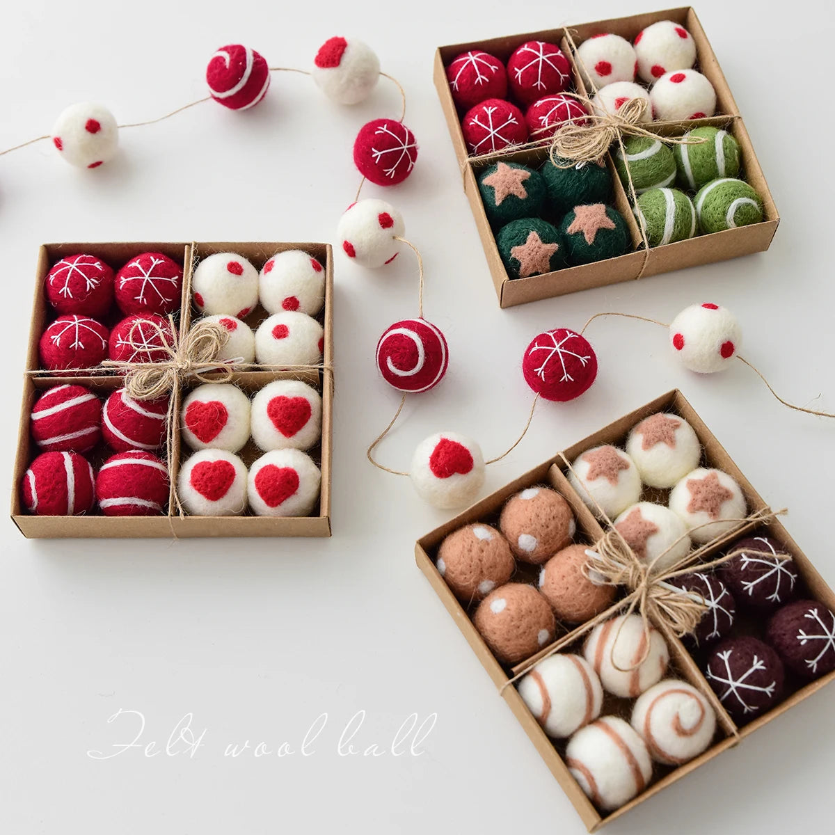 1 Box/16pcs Christmas Wool Balls Hanging Decorations Christmas