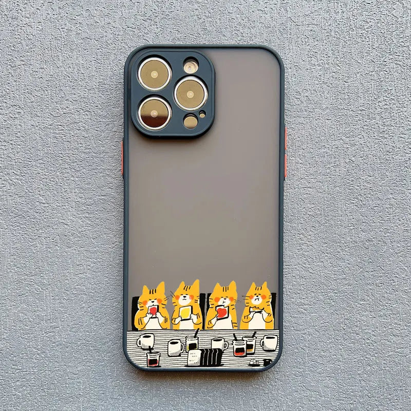Stacked Cat Phone Case for iPhone 16 15 14 13 12 11 Pro Max 13 12 Mini X XR XS 7 8 Plus Matte Cover Girls Cute Gifts Phone Shell