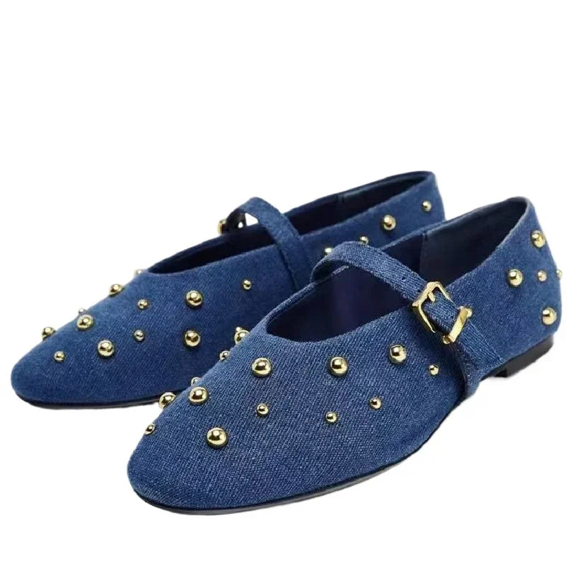 Ballet Flats Women Comfortable Shoes Blue Denim
