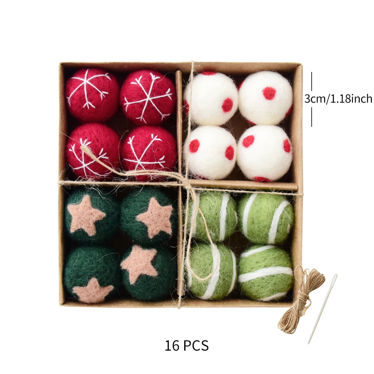 1 Box/16pcs Christmas Wool Balls Hanging Decorations Christmas