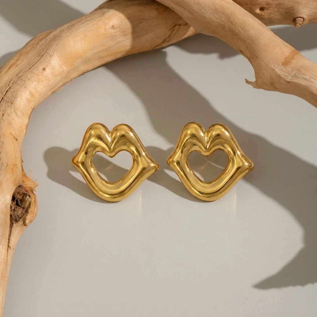 Personalized Lip Design Stainless Steel Earrings for Women Fashion Gold Color Geometric Spiral Lines Earrings Versatile Jewelry