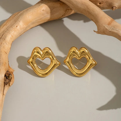 Personalized Lip Design Stainless Steel Earrings for Women Fashion Gold Color Geometric Spiral Lines Earrings Versatile Jewelry