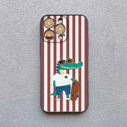 Simplicity Colour Vertical Stripes Cartoon Animals Phone Case for iPhone 16 15 14 Pro Max Plus 13 12 Mini 11 Pro Max XR X Covers