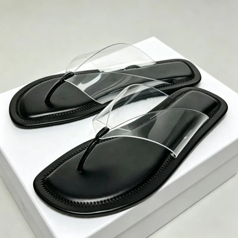 Transparens Flats Women Flip Flops Comfortable Non-slip Clip Toe Slippers Ladies Casual Slides Round Toe