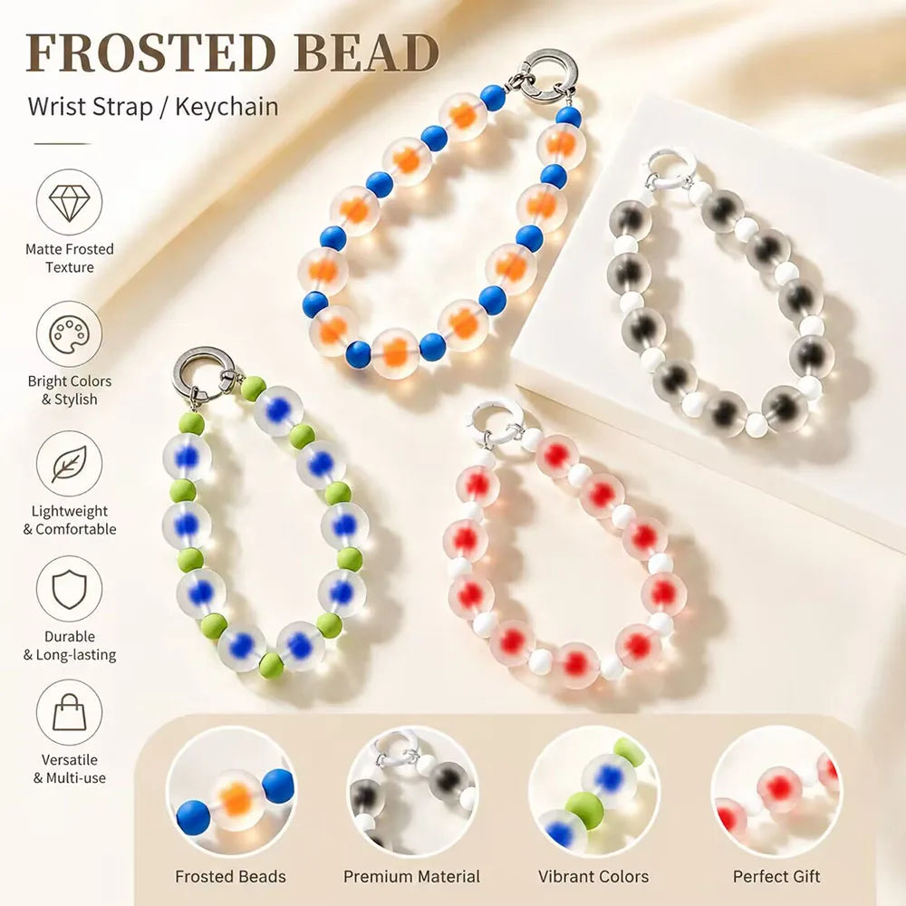 Jelly Colorful Acrylic Beaded Phone Charm Strap Frosted Style Wristlet Lanyard Keychain Pendant for Phone Case Bag Accessories