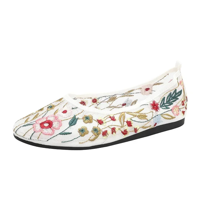 Ballet Flats Shoes Women Embroidery Flower