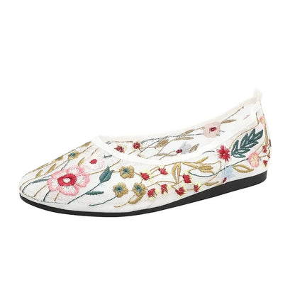 Ballet Flats Shoes Women Embroidery Flower