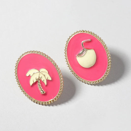 Oval Metal Fuchsia Earrings For Women