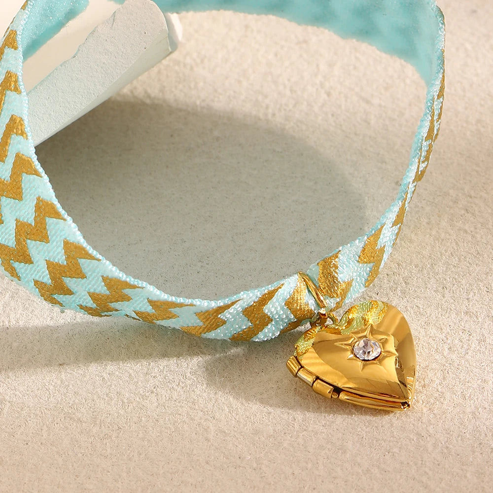 Bracelet Women Hand 18K Gold Plated Wide Blue Color Rope Heart