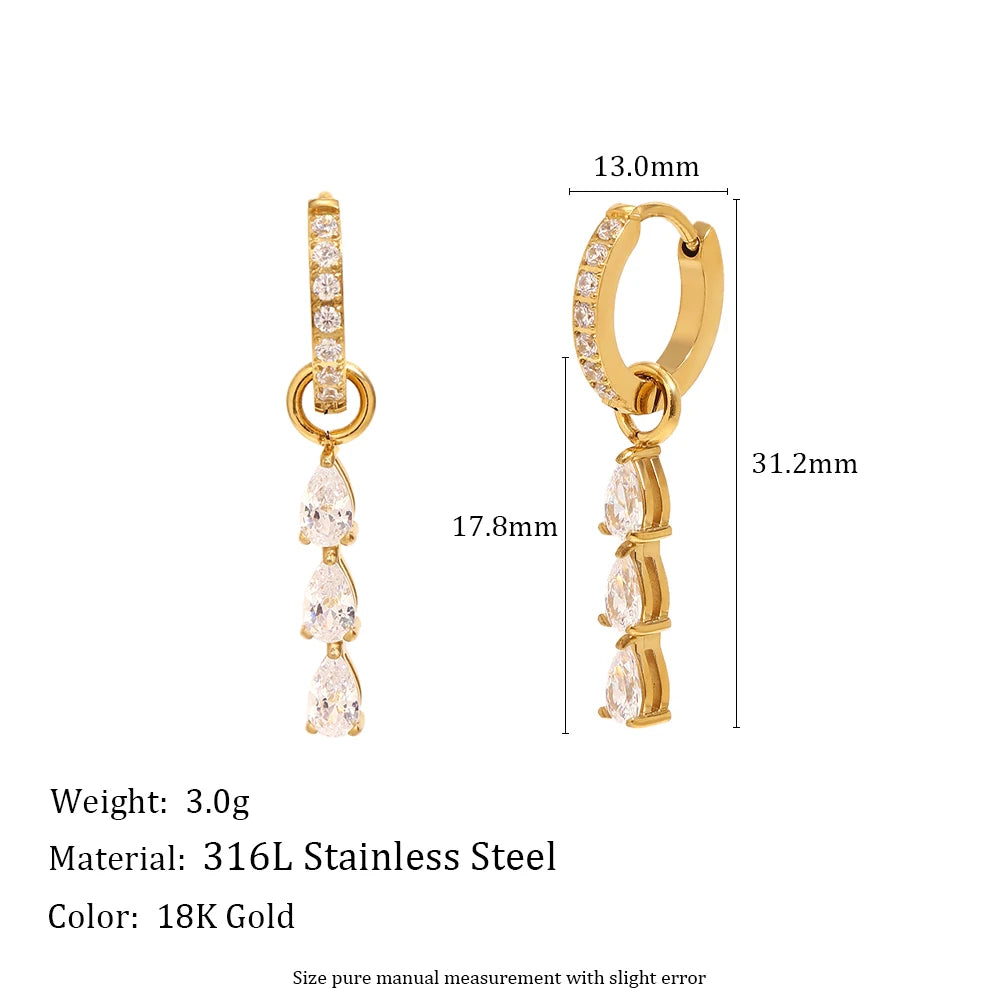 Minimalist Water Drop CZ Hoop Earrings Stainless Steel 18k Gold Plated Women's Earrings High Quality Earring Jewelry