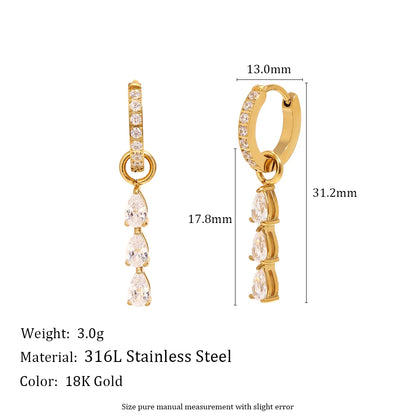 Minimalist Water Drop CZ Hoop Earrings Stainless Steel 18k Gold Plated Women's Earrings High Quality Earring Jewelry