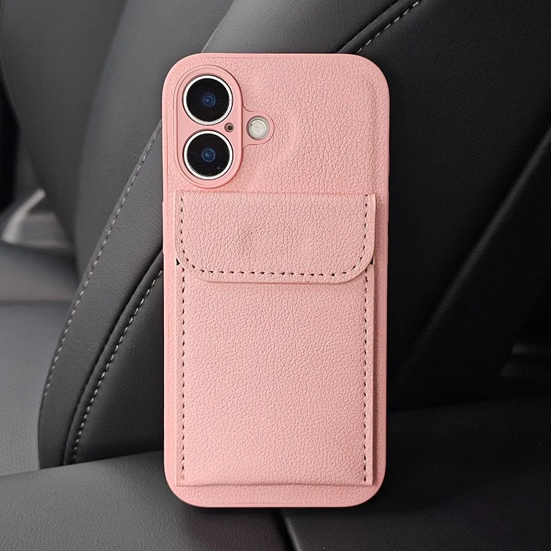 Stylish Card Slot Bag Holder Leather Texture Case For iPhone 16 Pro Max 15 13 14 Shockproof Wallet Cover