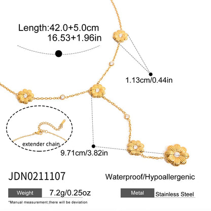 Sweet Flower Pendant Y-Shape Necklace Women's 18K Gold Plated Stainless