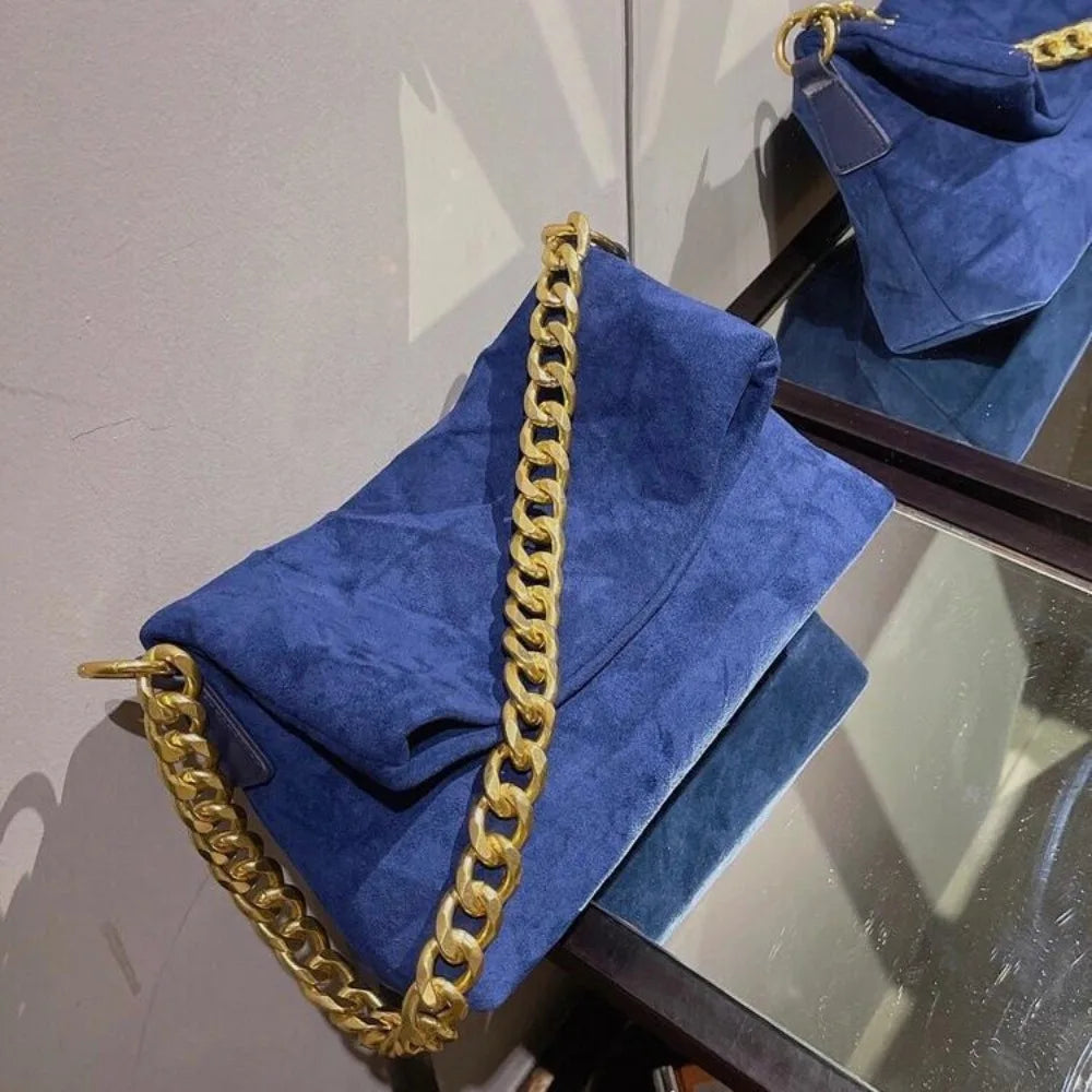 Fashion Thick Chains Tote Faux Suede Shoulder Bags for Women De