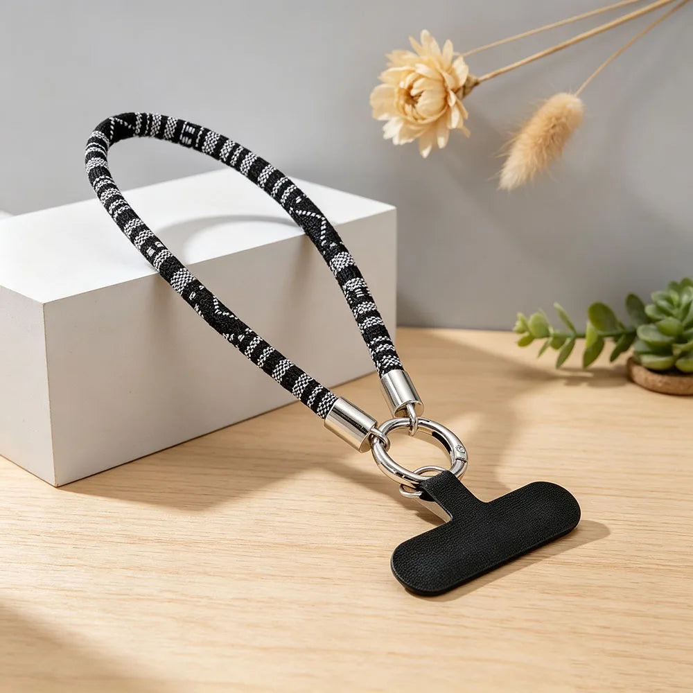 6mm Thick Ethnic Pattern Fabric Phone Wrist Lanyard Boho Braided Short Hand Strap for Cell Phone Detachable Anti Drop Key Chain