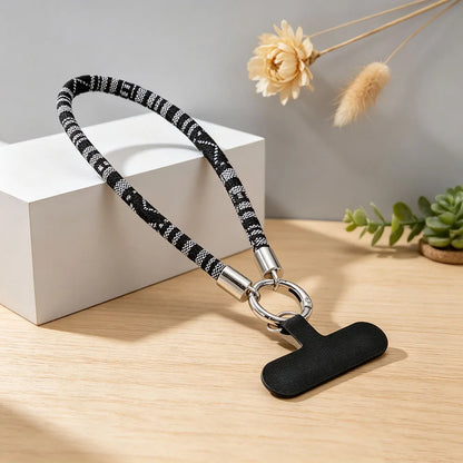 6mm Thick Ethnic Pattern Fabric Phone Wrist Lanyard Boho Braided Short Hand Strap for Cell Phone Detachable Anti Drop Key Chain