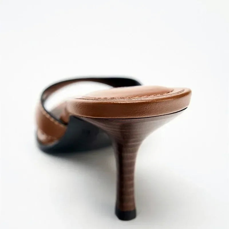 Retro Brown Sewing Design Brand Slippers Women