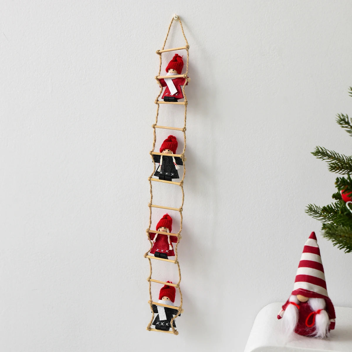 Christmas Wool Felt Figurine Old Man Climbing Ladder Decoration Pendant for Christmas Tree