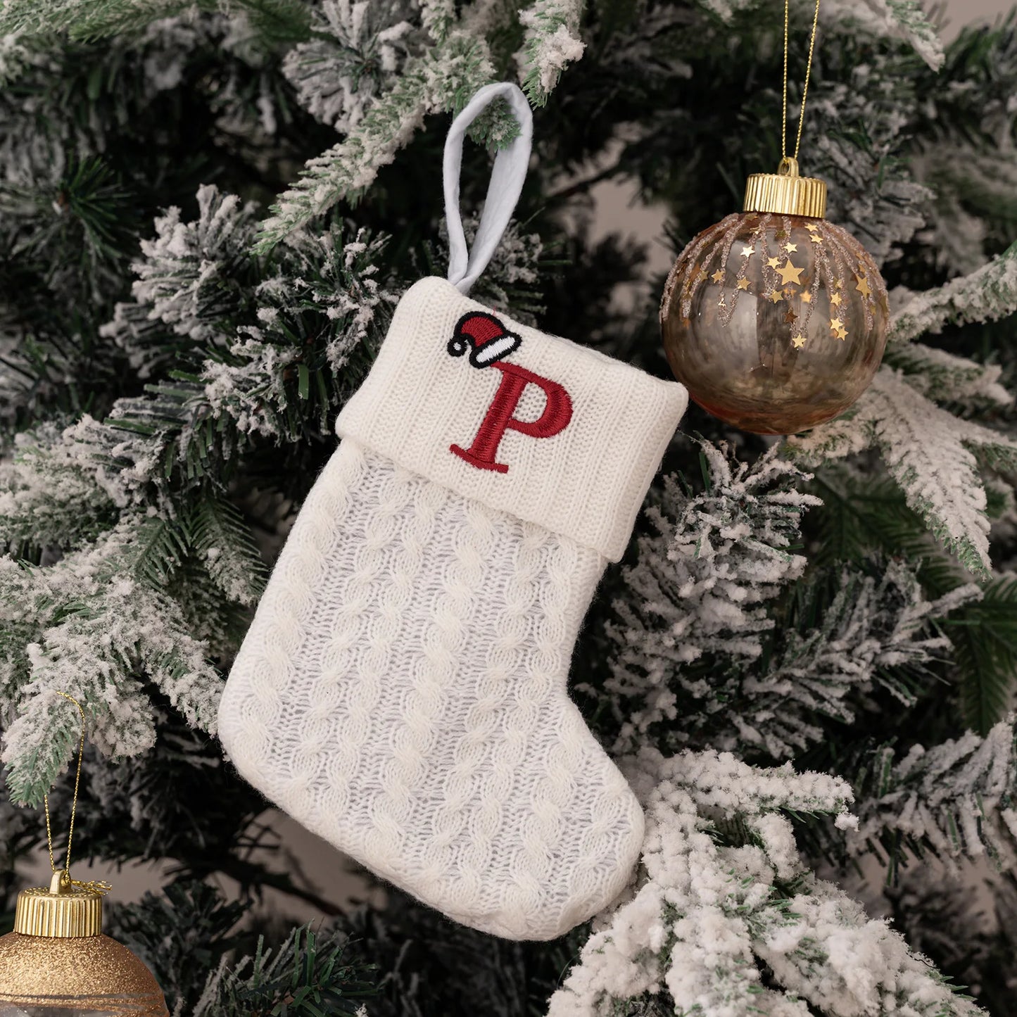 1PC A-Z Letter Hanging Christmas Stockings Knitted Socks Christmas Tree Hanging