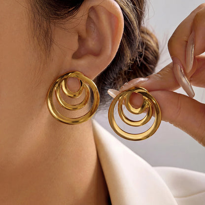 Personalized Lip Design Stainless Steel Earrings for Women Fashion Gold Color Geometric Spiral Lines Earrings Versatile Jewelry