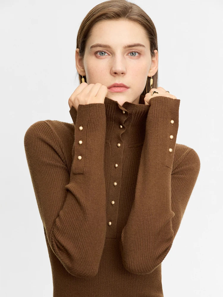Minimalist Half Cardigan Turtleneck Sweaters for Women