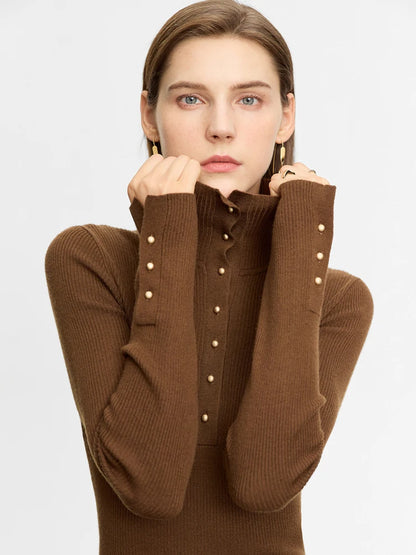 Minimalist Half Cardigan Turtleneck Sweaters for Women