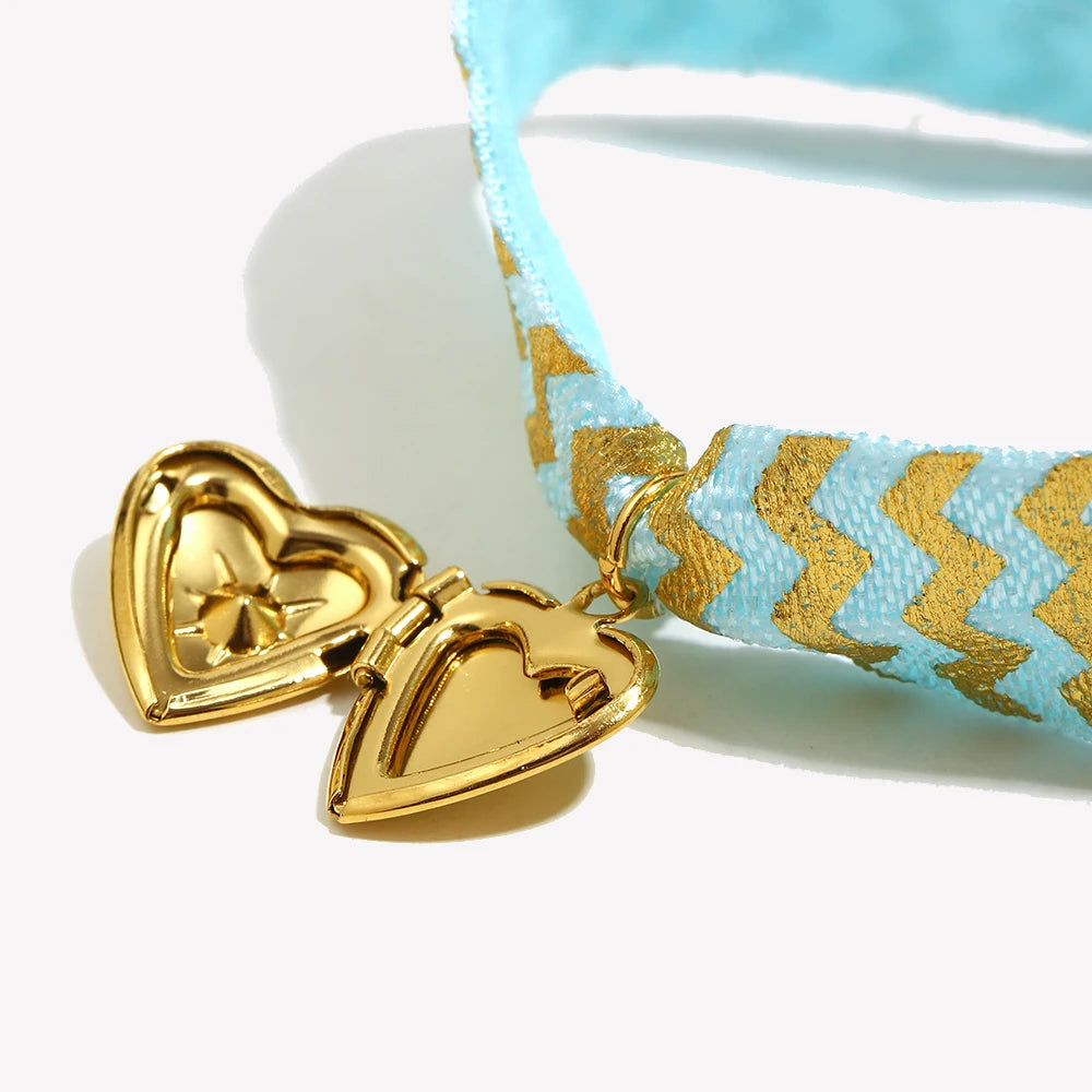 Bracelet Women Hand 18K Gold Plated Wide Blue Color Rope Heart