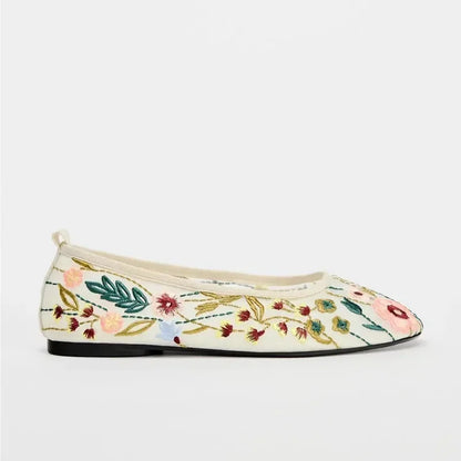 Ballet Flats Shoes Women Embroidery Flower