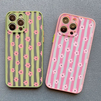New Vertical Stripe Small Flowers Phone Case For iPhone 17 Pro Max 16 15 14 Pro Max Plus 11 12 13 Mini Pro Max