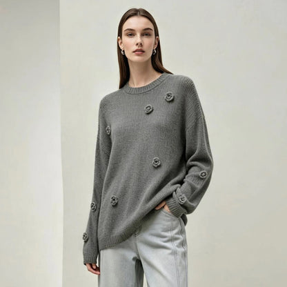 Women's Crew Neck Autumn Sweater Drop Shoulder Long Sleeve