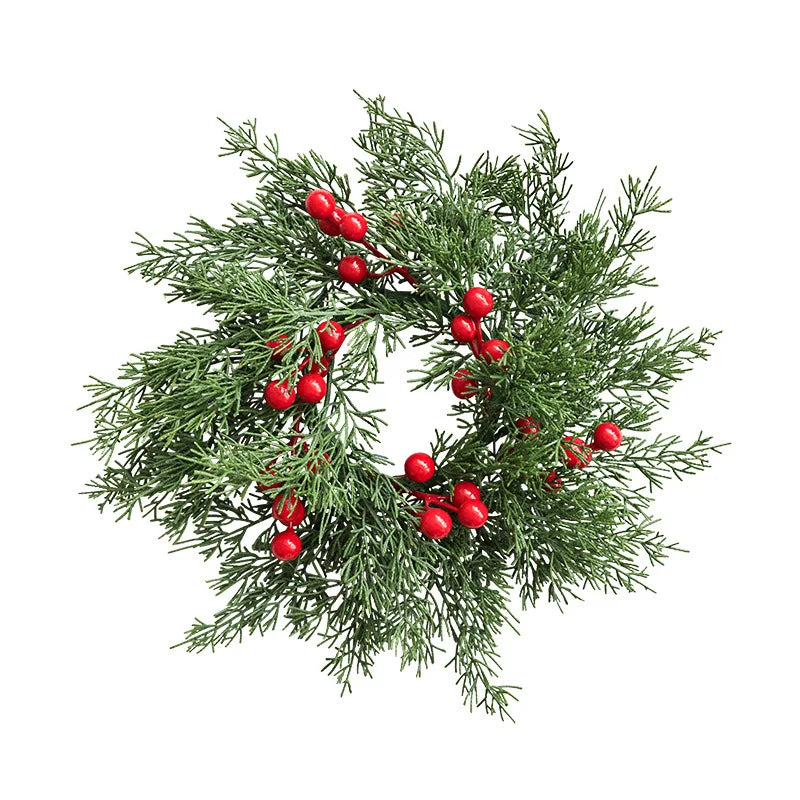 1 Christmas Wreath Candle Holder Fir Leaf & Red Berry Wreath