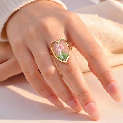 Stainless Steel Rings for Women Dried Flower Resin Jewelry Dainty Geometric Open Adjustable Vintage Floral Rings Waterproof