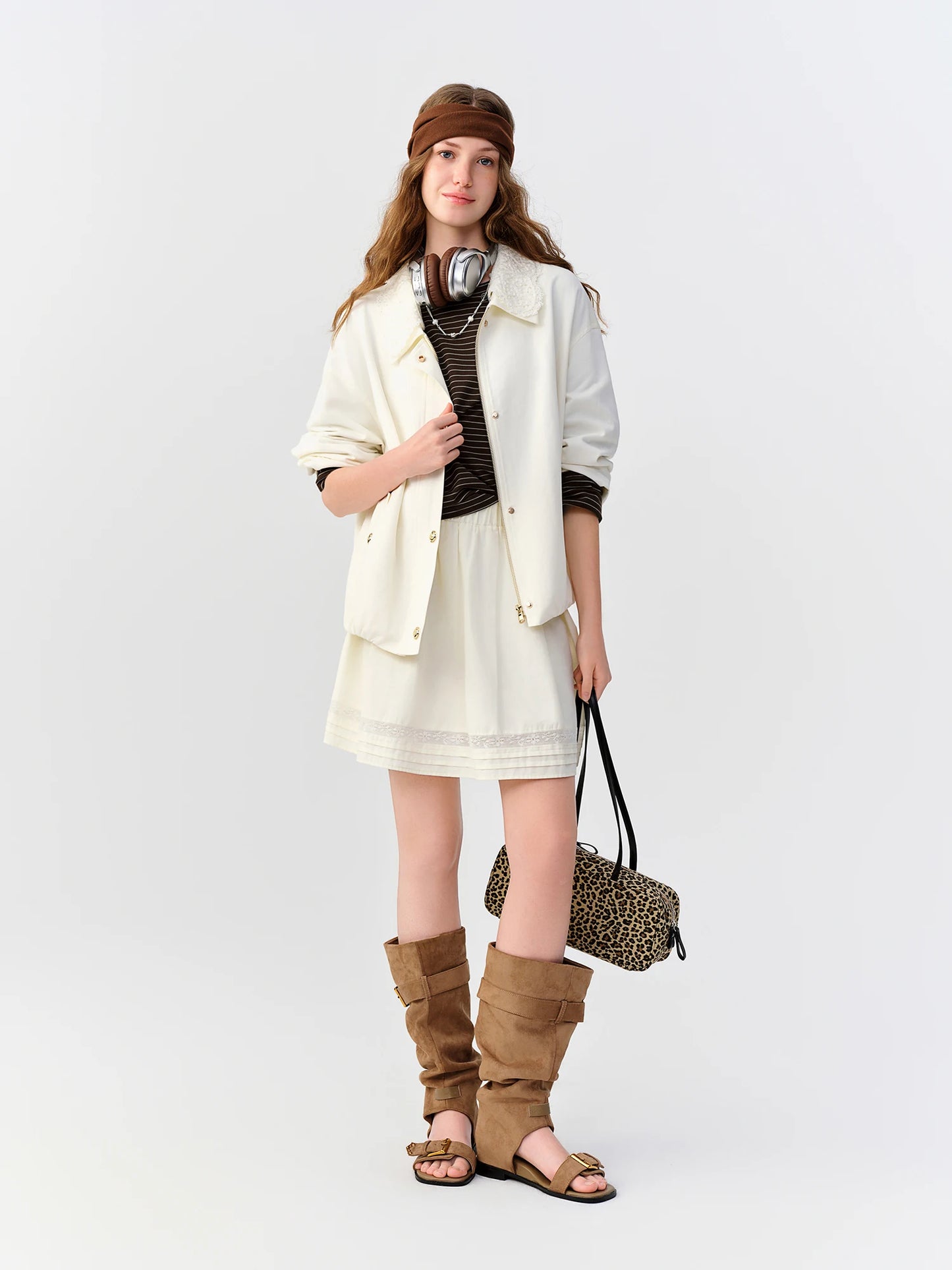 New Fall Women's Removable Lace Collar Long Sleeve Jacket & Skirt Set, Two-Way Blazer Set for Versatile Office Style