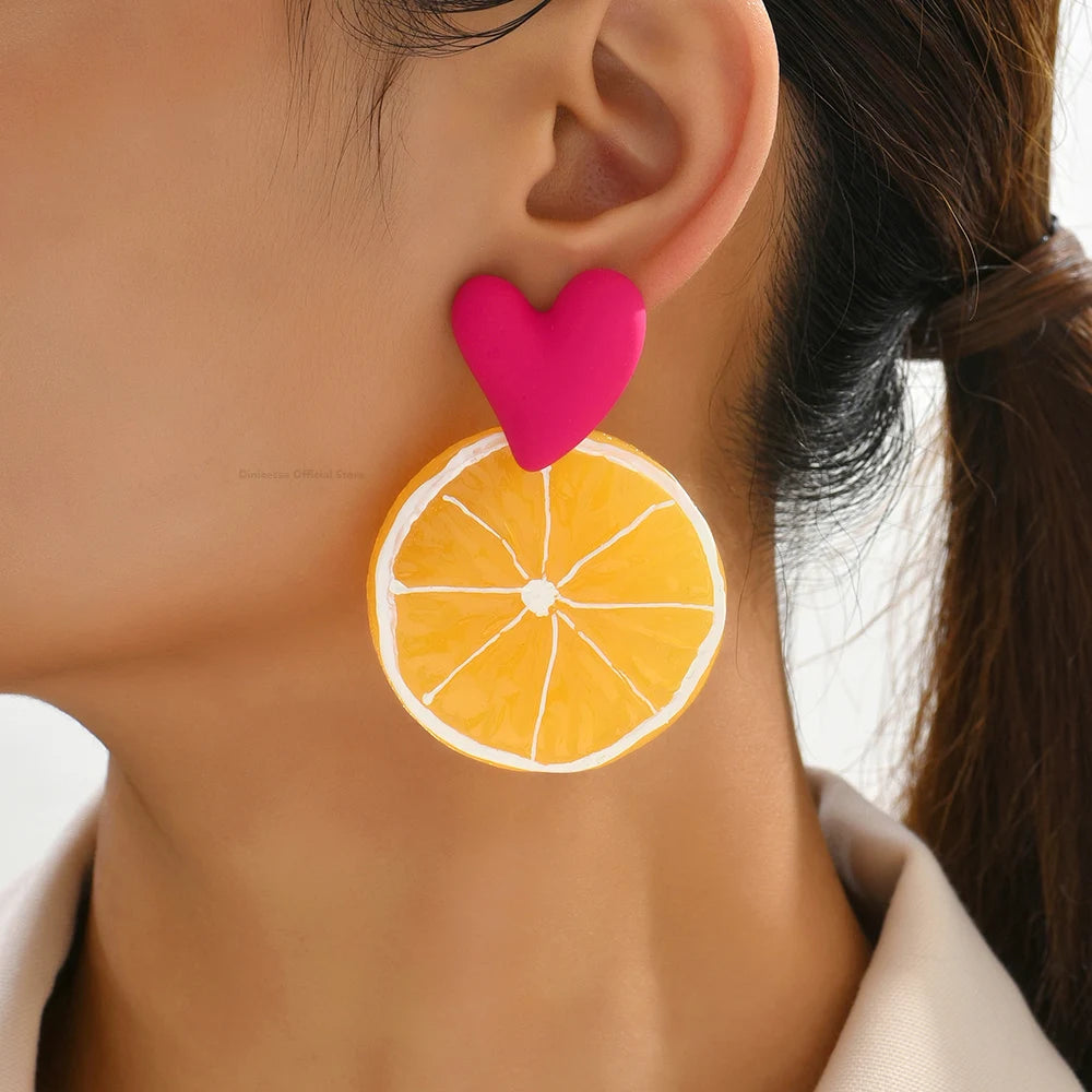 Earrings For Women Acrylic Fruit Lemon Pitaya Strawberry Big Dangle