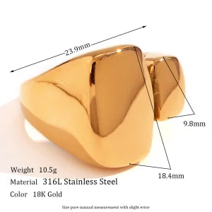 Fashion Smooth Geometric Cloud Water Drop Ring 18K Gold Plated Decoration 316L Stainless Steel Women Jewelry