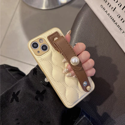 Fashion Leather Pearl Case For iPhone 14 13 12 11 15 16 Pro Max 14 Plus Water Cover