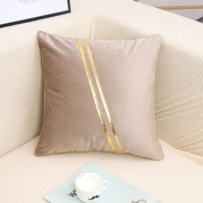 Cushion Cover 45x45cm Decorative Case With Gold Leather Gray Beige