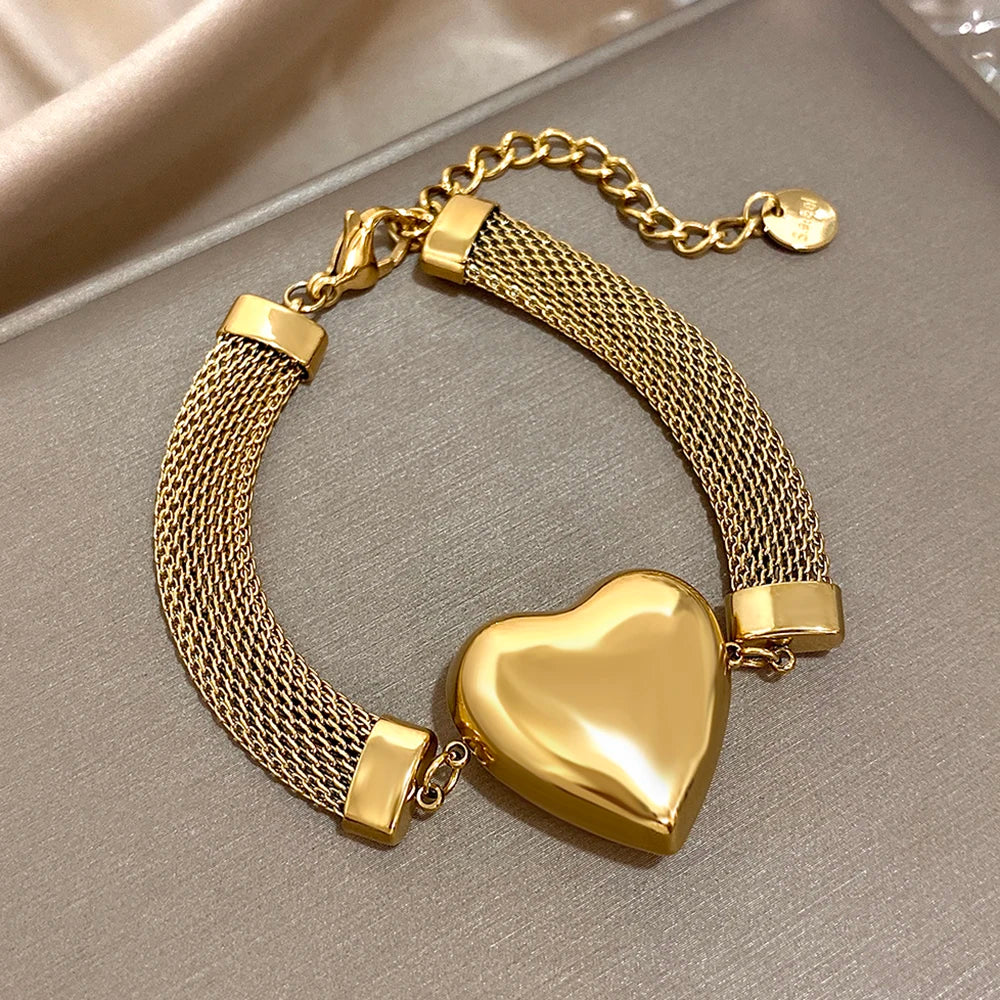 Big Love Heart Pendant Charm Bracelet for Women Lover Trendy Thick  Wrist Jewelry