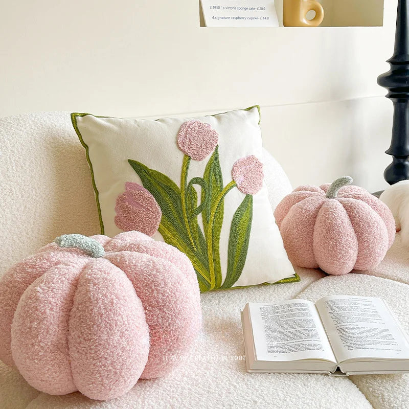 Wind Tulip Pillow Living Room Sofa Pillow Bedhead Waist Pillow Pink Cute Pumpkin Home